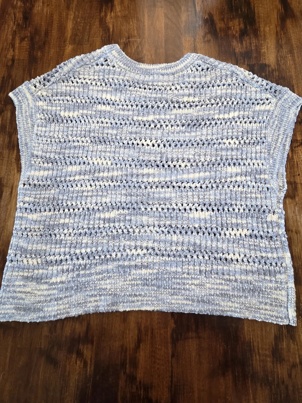 Loft Blue and White Open-Knit Sweater Vest Size L Coastal Preppy Cotton Blend